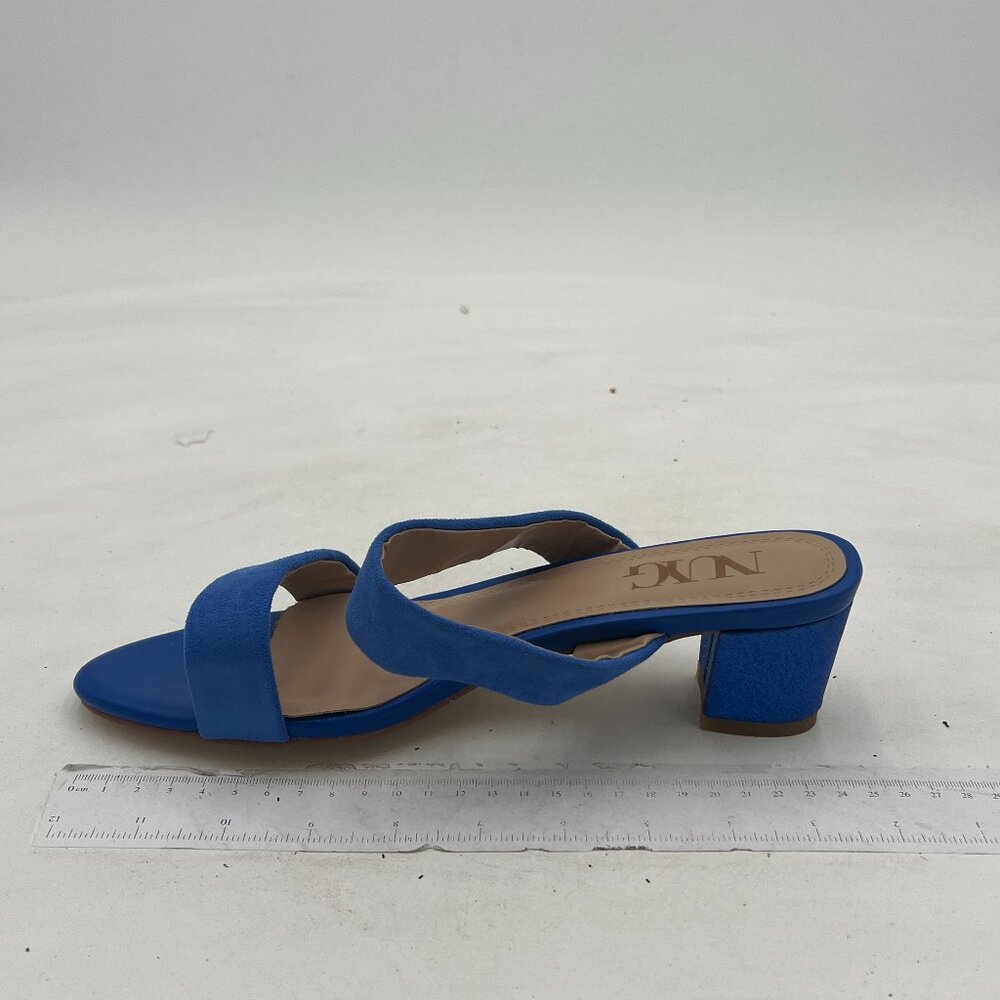 XYD Blue Open Toe Double Strap Low Chunky Heel Mule for Wedding Dress
